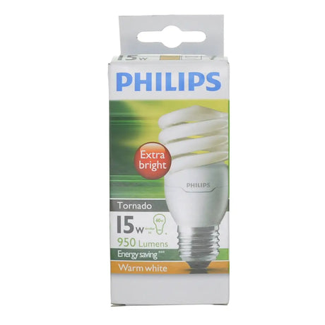 PHILIPS Tornado Spiral Energy Saving Light Bulb E27 240V 15W W/W