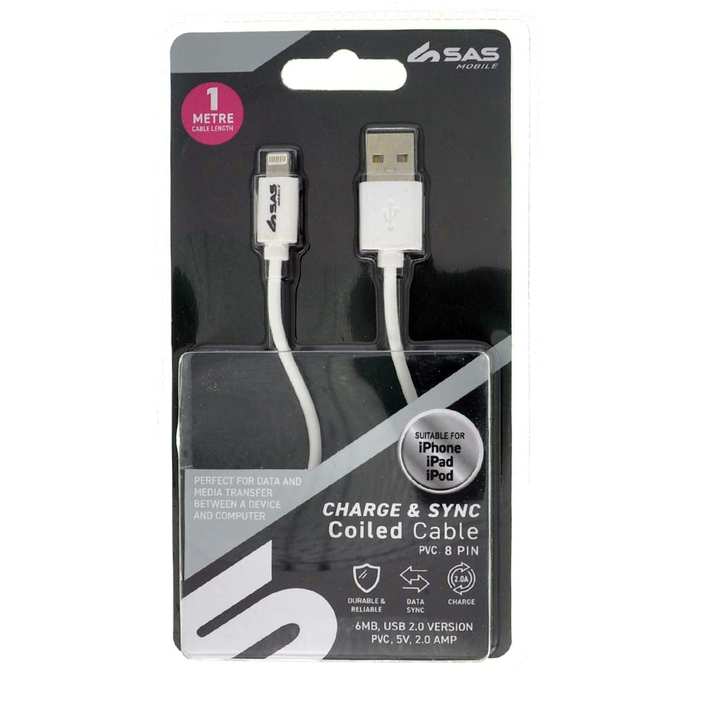 PJSAS Lightning to USB Charge & Sync Coiled Cable 1M 244003