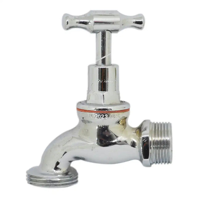 Chrome water faucet on a white background