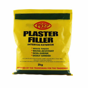 Bag of plaster filler with yellow and green design on a white background