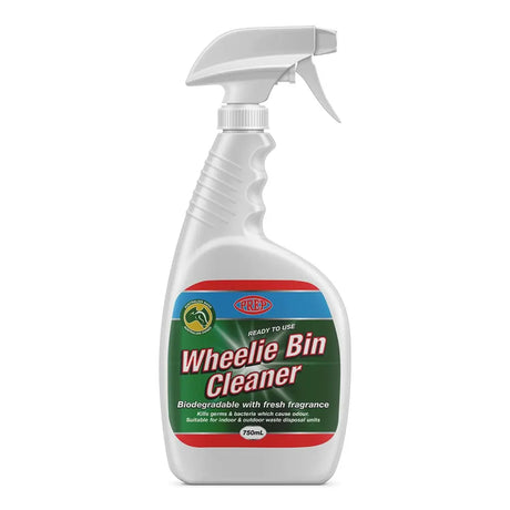 Spray bottle labeled 'Wheelie Bin Cleaner' on a white background