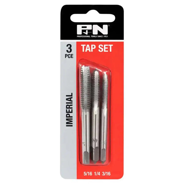 Three-piece tap set in packaging with PN logo on a white background