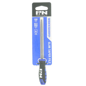 Slim taper file with packaging on a white background