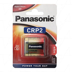 Panasonic CRP2 lithium battery packaging on a white background