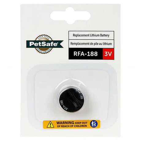 PetSafe replacement lithium battery RFA-188 in packaging on a white background