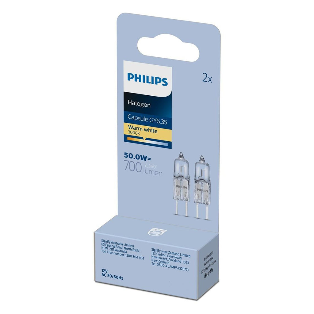 Philips Bi-Pin Halogen Light Bulb GY6.35 12V 50W 2Pcs