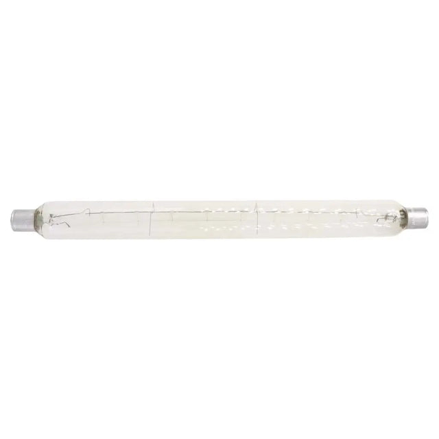 Glass light bulb with metal ends on a white background