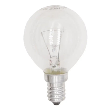 Clear light bulb with silver base on a white background