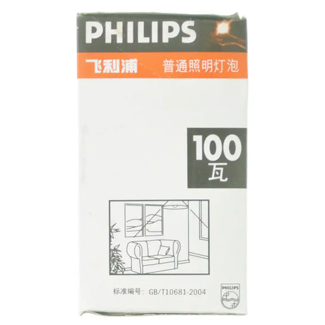 Philips light bulb packaging with 100-watt rating on a white background