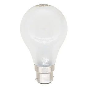 Philips GLS B22 230V 100W warm white incandescent light bulb with frosted glass and bayonet base on white background