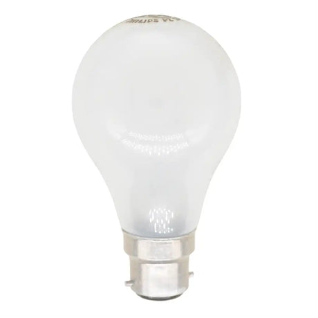 Philips GLS B22 230V 100W warm white incandescent light bulb with frosted glass and bayonet base on white background