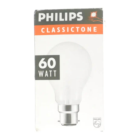 Philips ClassicTone 60 watt light bulb packaging on a white background