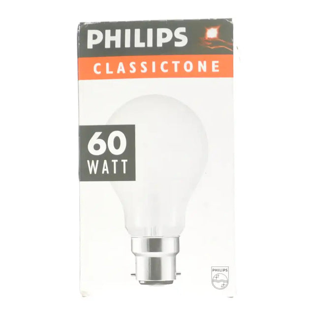 Philips ClassicTone 60 watt light bulb packaging on a white background