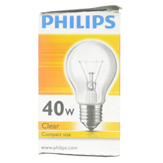 Philips light bulb packaging with clear bulb illustration on a white background