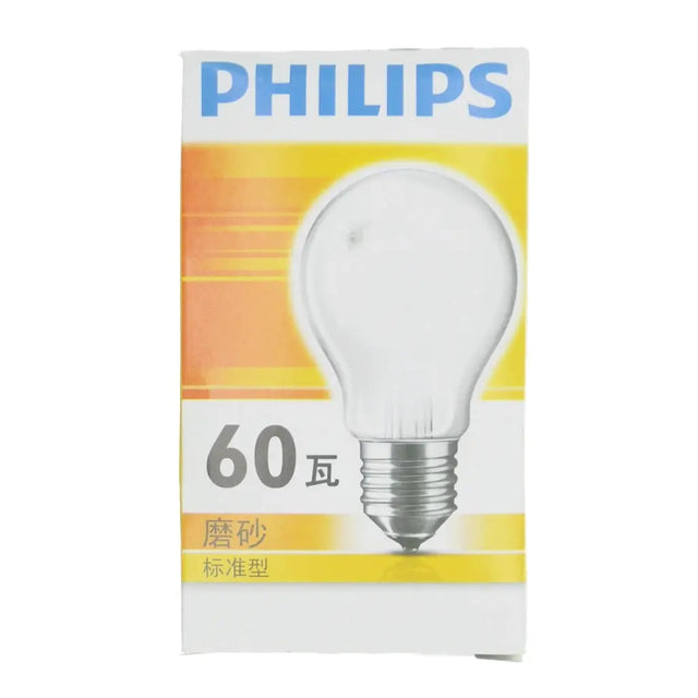 Philips light bulb packaging with a white light bulb illustration on a yellow background