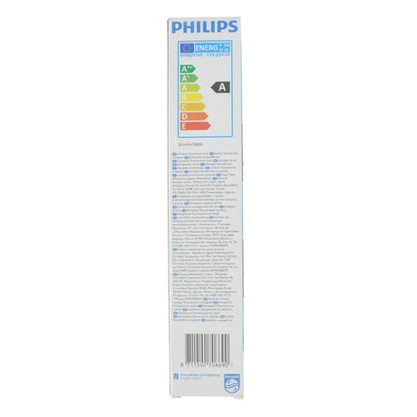Philips light bulb packaging with energy efficiency label on a white background