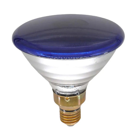 Blue-refracted light bulb on a white background