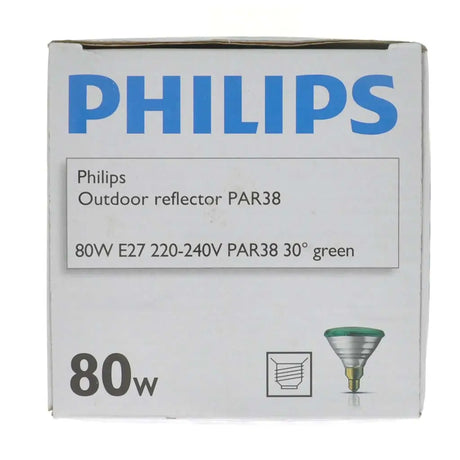 Philips outdoor reflector PAR38 bulb packaging on a white background