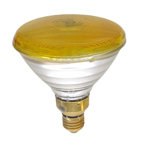 Yellow floodlight bulb on a white background