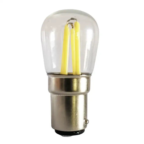 Pilot Filament B15 24V 3W warm white LED light bulb opal finish showing compact 22mm x 50mm form factor and B15 small bayonet base on white background
