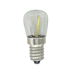 Clear light bulb with silver base on a white background