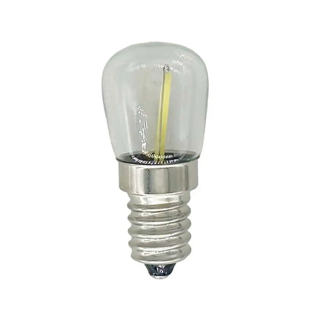 Clear light bulb with silver base on a white background