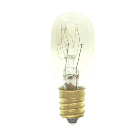 Clear light bulb with visible filament on a white background
