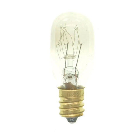 Clear light bulb with brass base on a white background