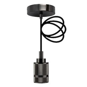Black pendant light fixture on a white background