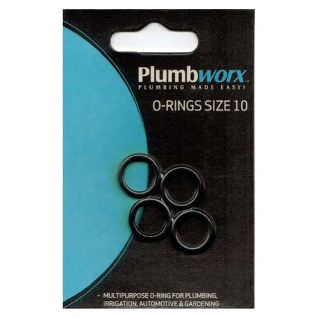 Plumbworx O-rings size 10 packaging with black o-rings on a blue and black background.