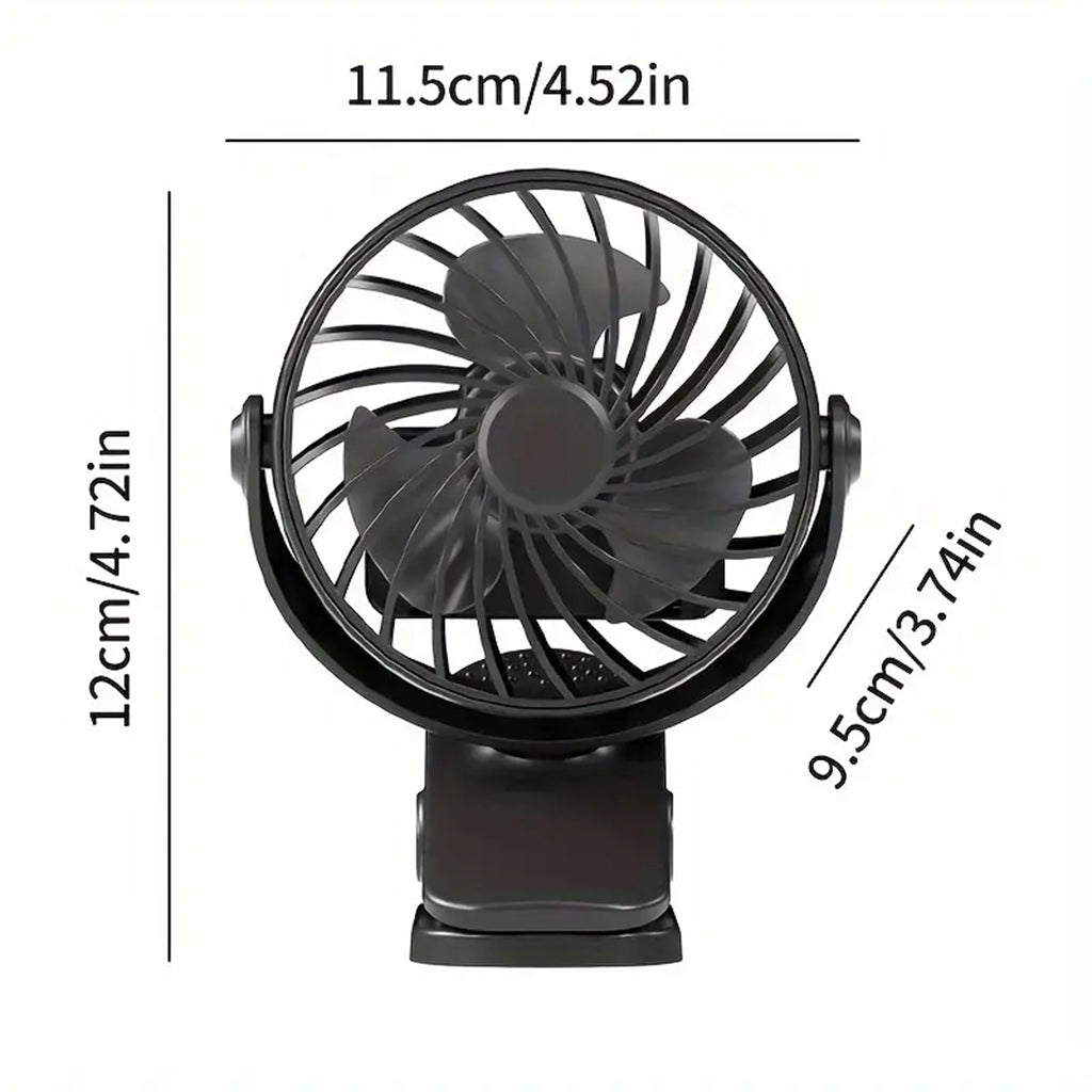Portable Rechargeable Clip Fan With adjustable Lighting and Wind Speed Black