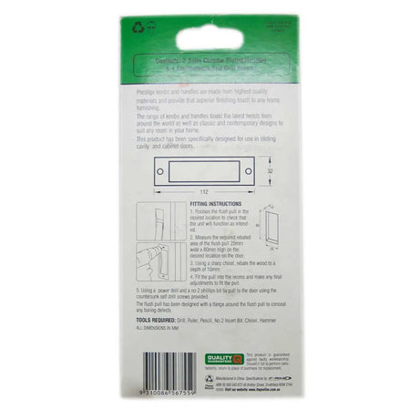 Back of a packaging for a door handle with text and graphics on a white background