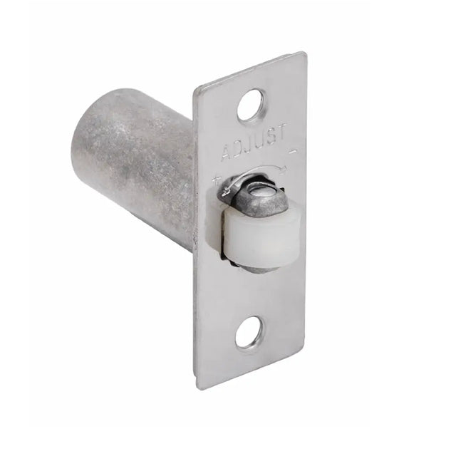 Metal door roller with white wheel on a white background