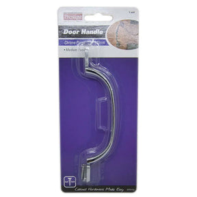 Chrome door handle in packaging with a purple background