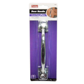 Chrome door handle on a purple packaging with Prestige branding.