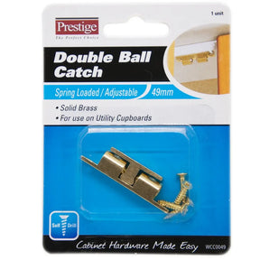 Prestige Double Ball Catch packaging with brass catch on a white background