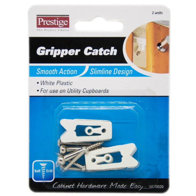 Packaging of a gripper catch with Prestige branding on a white background