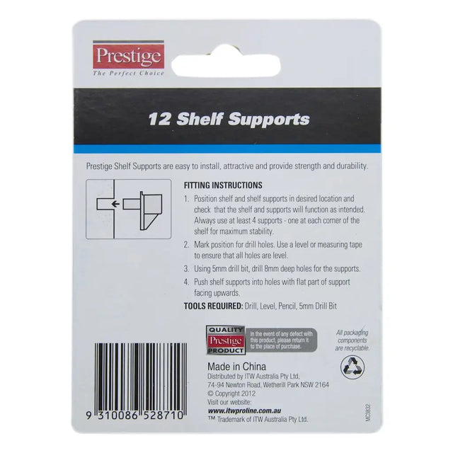 Prestige Shelf Supports 5mm Diameter Pin White Plastic 12Pcs O904929