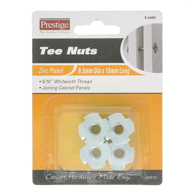 Packaging of Prestige Tee Nuts with product details on a white background