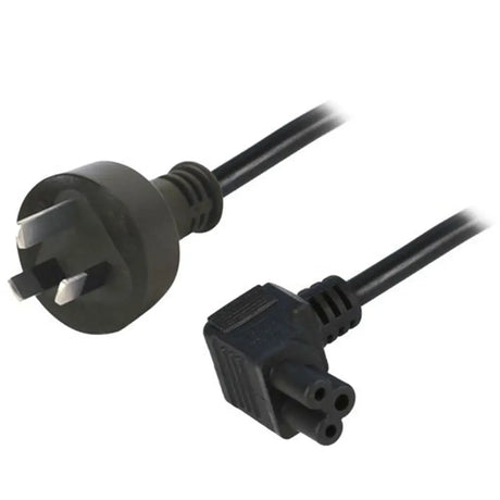 Black electrical plug and cable on a white background