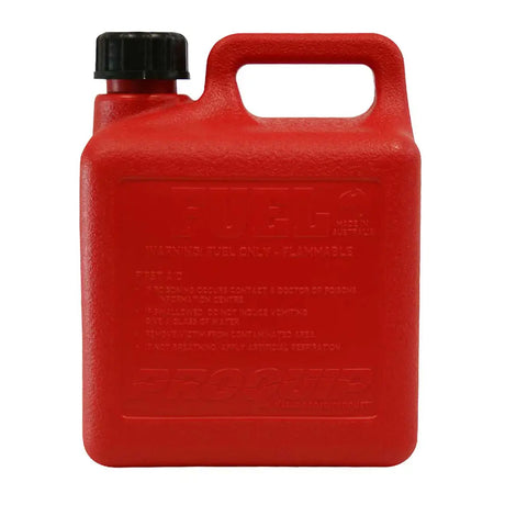 Red fuel container with black cap on a white background