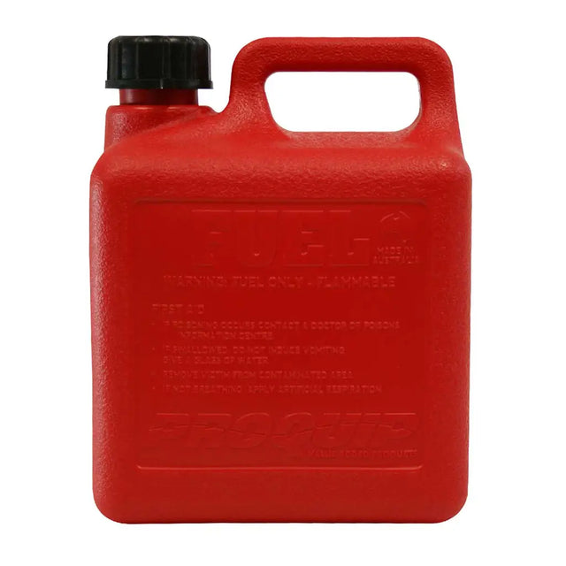 Red fuel container with black cap on a white background