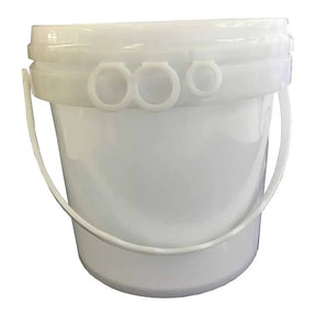 White plastic bucket with handles on a white background