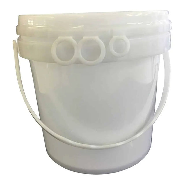 White plastic bucket with handles on a white background
