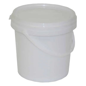 White plastic bucket with lid on a white background