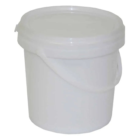 White plastic bucket with lid on a white background