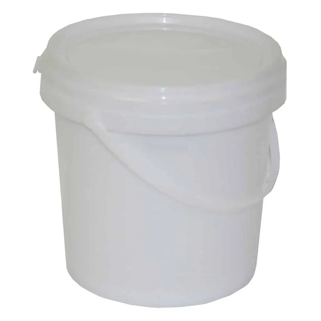 White plastic bucket with lid on a white background