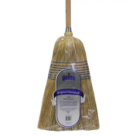 Broom with a label on a white background