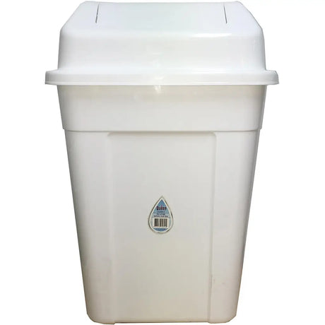 White trash bin with a lid on a white background