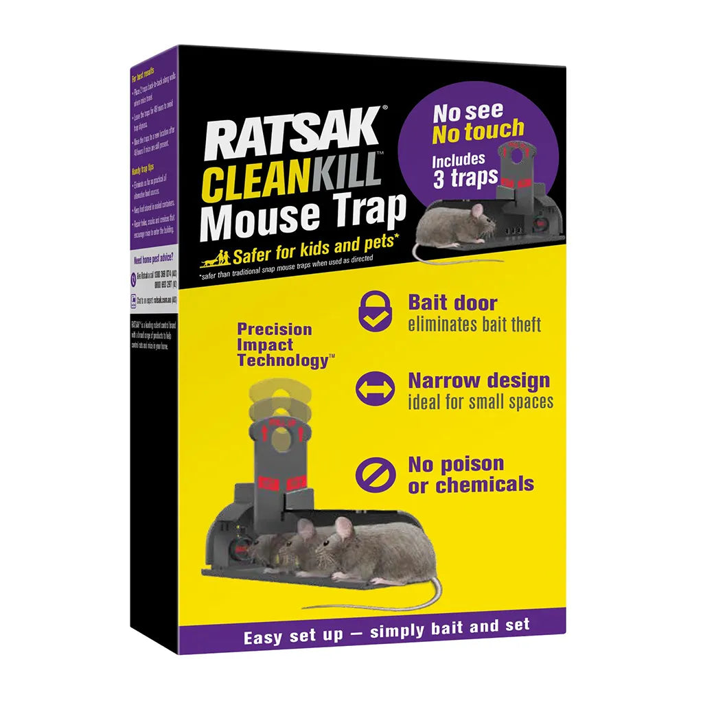 RATSAK Clean Kill Mouse Traps 3Pk 56518